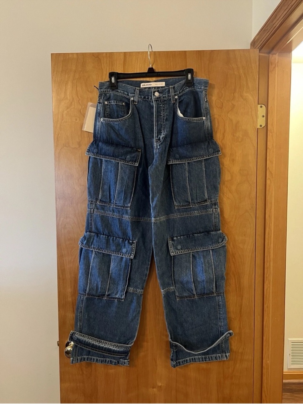 GRLFRND The Lex Cargo Blue Denim Jeans Rio Grande Pockets NWT Womens Size 27